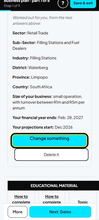 Screenshot for step 7: What we know about your business