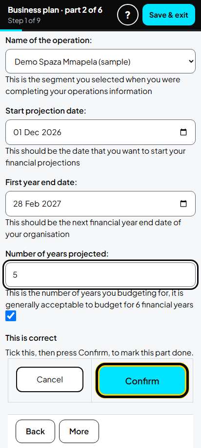 Screenshot for step 9: Dates
