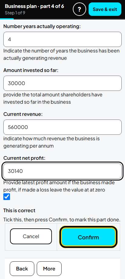 Screenshot for step 12: Business Background