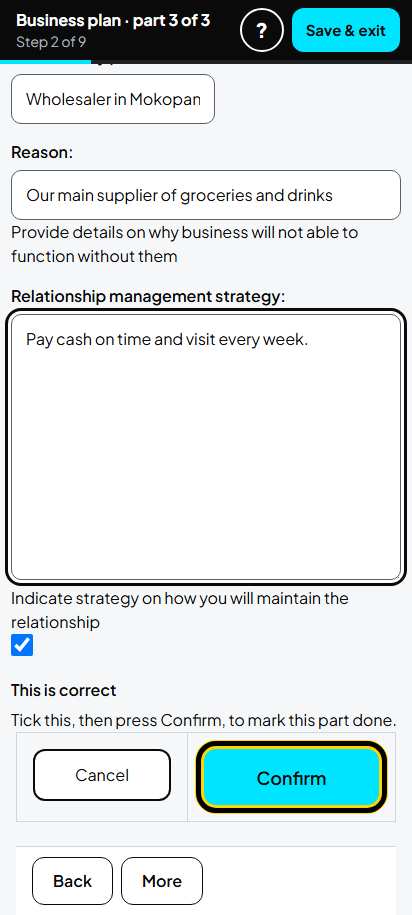 Screenshot for step 19: Key Partners: one partner