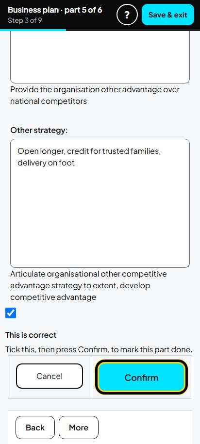 Screenshot for step 27: Local Competitive Advantage