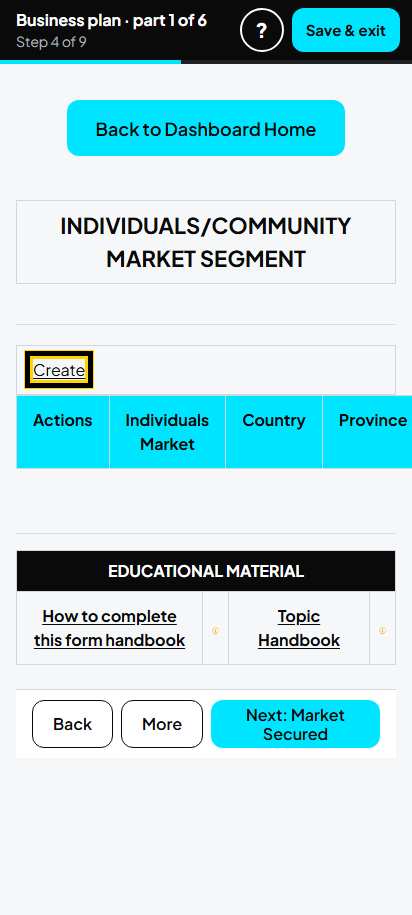 Screenshot for step 29: Individuals Market Segment: the list