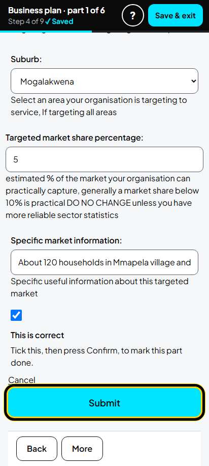Screenshot for step 30: Individuals Market Segment: the form