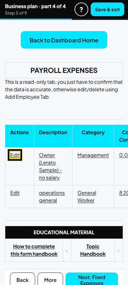 Screenshot for step 41: Payroll Expenses: the list