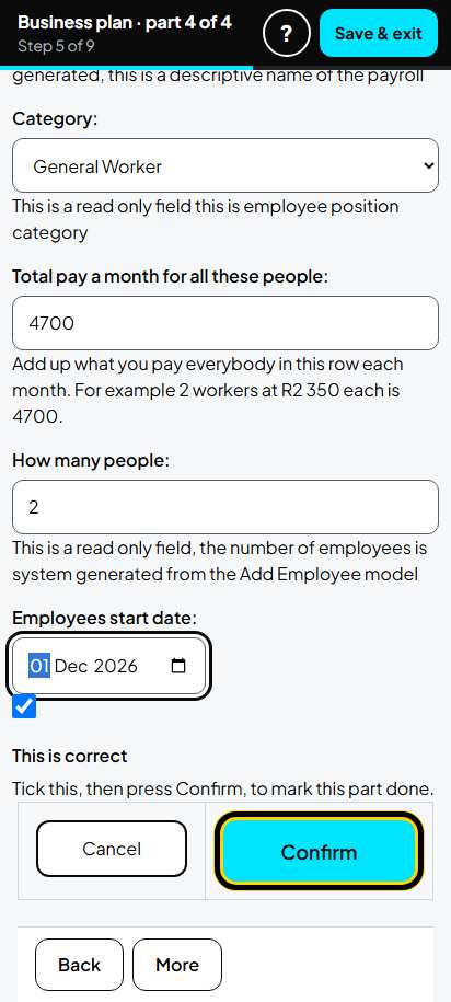 Screenshot for step 42: Payroll Expenses: one row