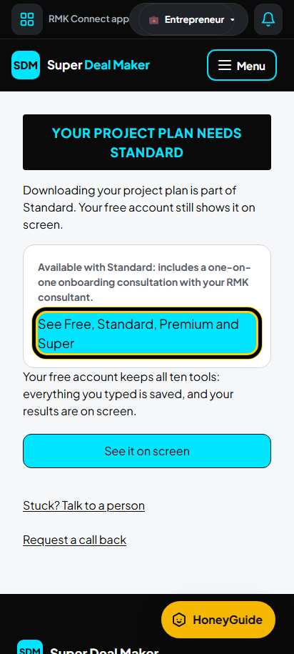 Screenshot for step 71: Free account: other downloads need Standard