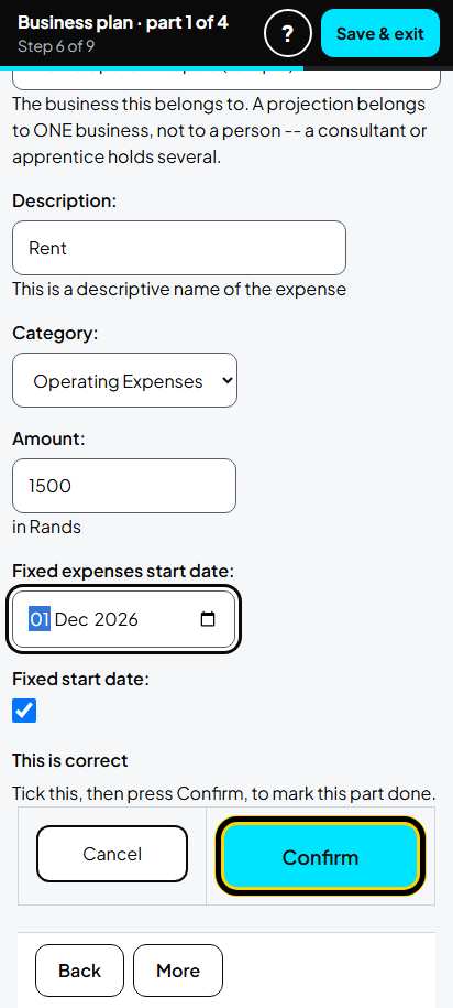 Screenshot for step 44: Fixed Expenses: one cost