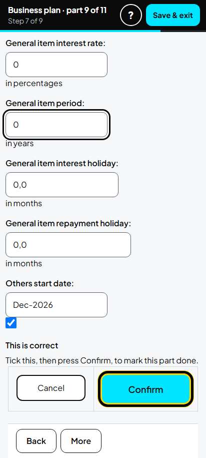 Screenshot for step 54: Balance Sheet Items