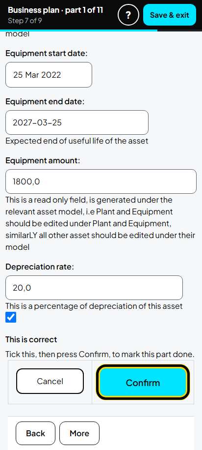 Screenshot for step 57: Property Plant and Equipment: one row