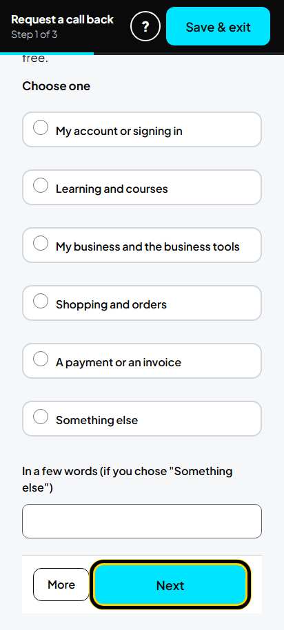 Screenshot for step 98: Ask us to phone you
