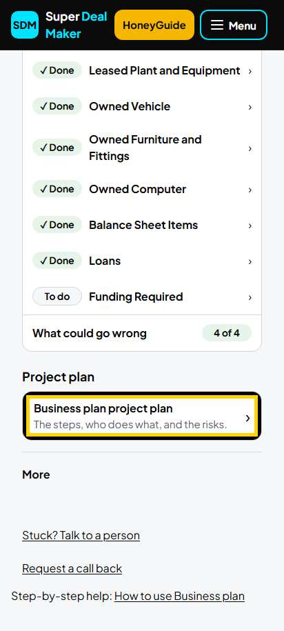Screenshot for step 72: Open the project plan