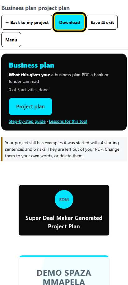 Screenshot for step 91: Your project plan on screen