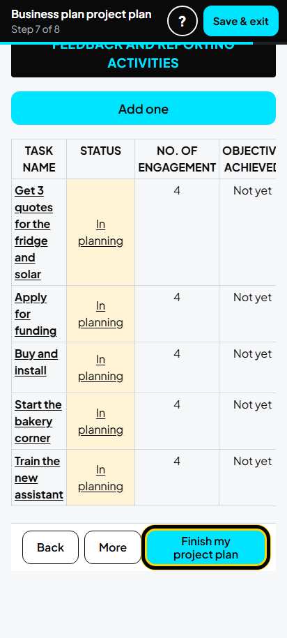 Screenshot for step 88: Finish my project plan