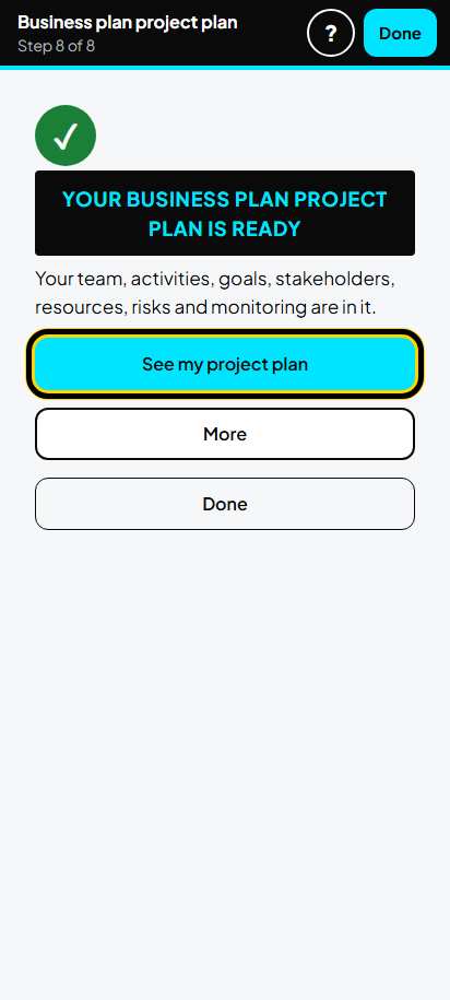 Screenshot for step 89: Your project plan is ready