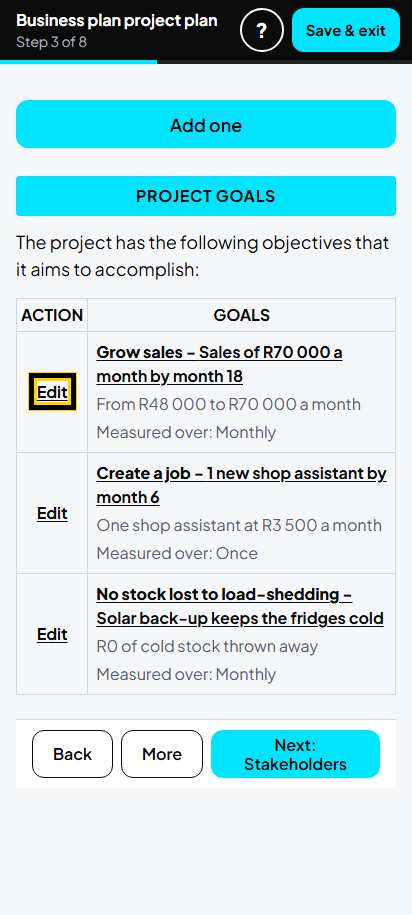 Screenshot for step 78: 3. Project goals: the list