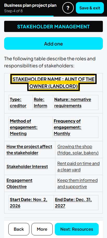 Screenshot for step 80: 4. Stakeholders: the list