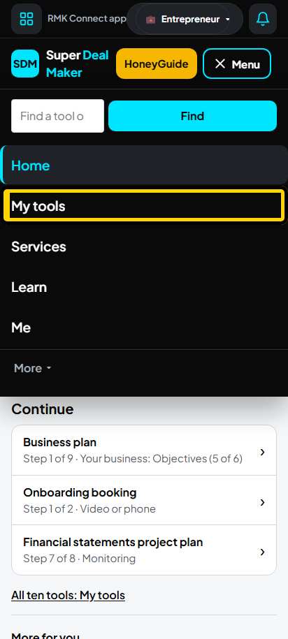 Screenshot for step 2: My tools