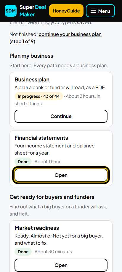Screenshot for step 3: Financial statements
