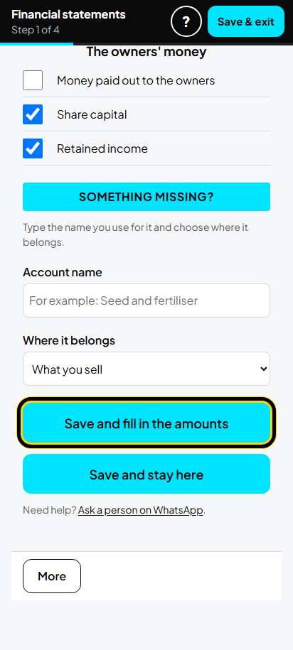Screenshot for step 9: Save and fill in the amounts