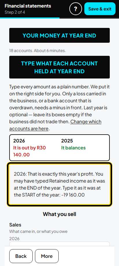Screenshot for step 14: If it is out by this year's profit