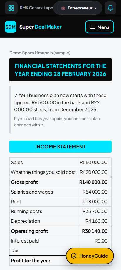 Screenshot for step 21: Your financial statements