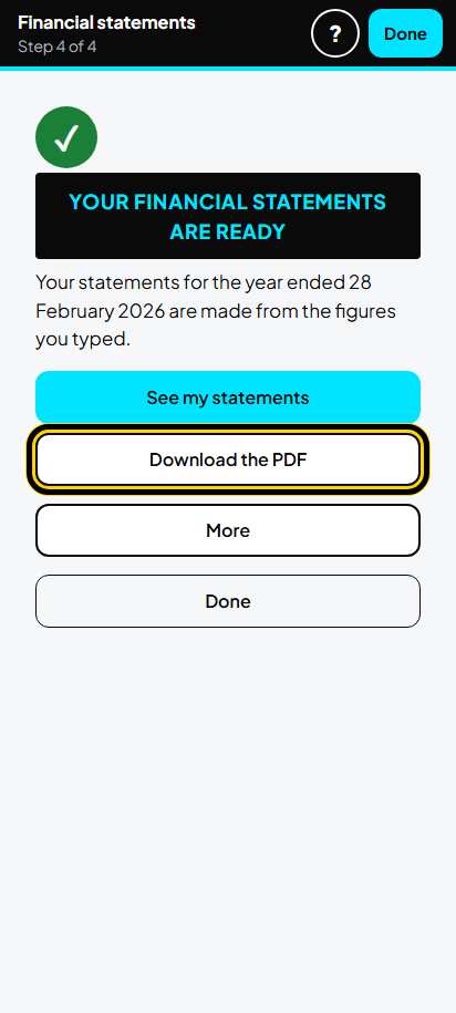 Screenshot for step 27: Your financial statements are ready