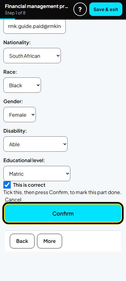 Screenshot for step 37: 1. Project team: one person