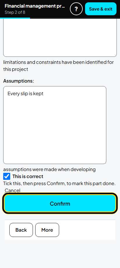 Screenshot for step 39: 2. Project activities: one task