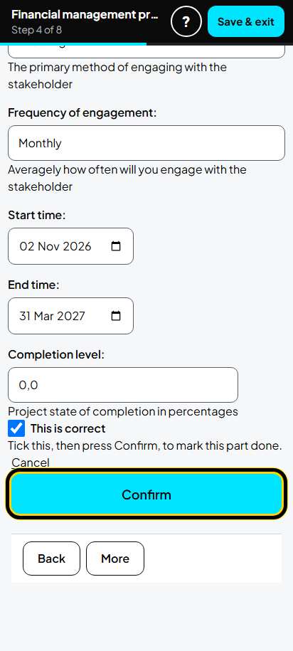 Screenshot for step 43: 4. Stakeholders: one stakeholder