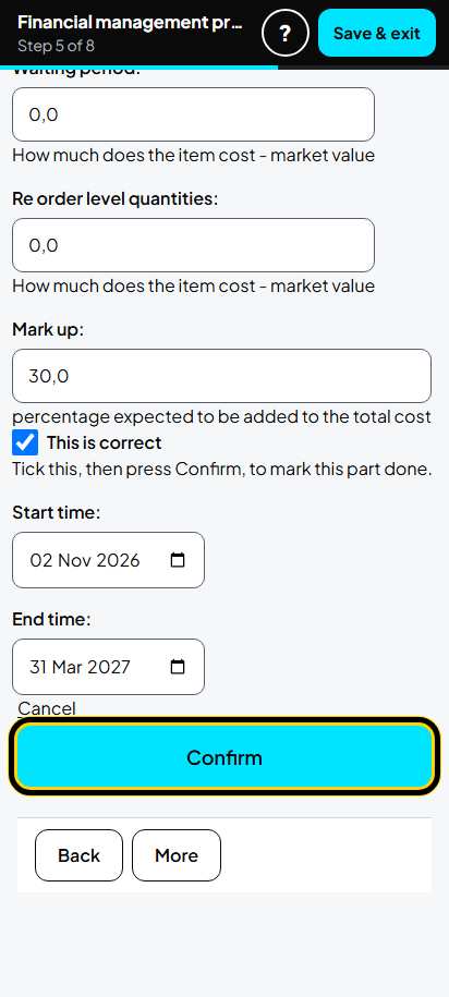 Screenshot for step 45: 5. Project resources: one row