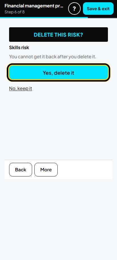 Screenshot for step 48: 6. Delete an example risk