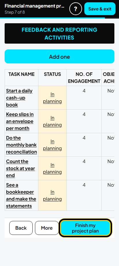 Screenshot for step 51: Finish my project plan