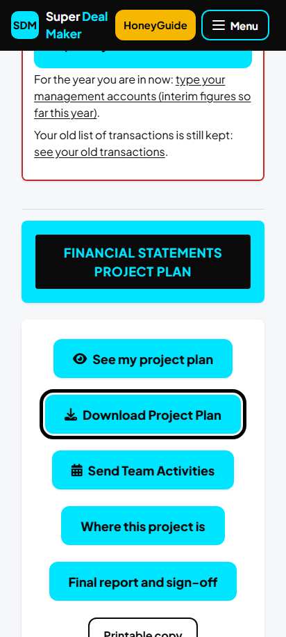 Screenshot for step 55: Download the project plan