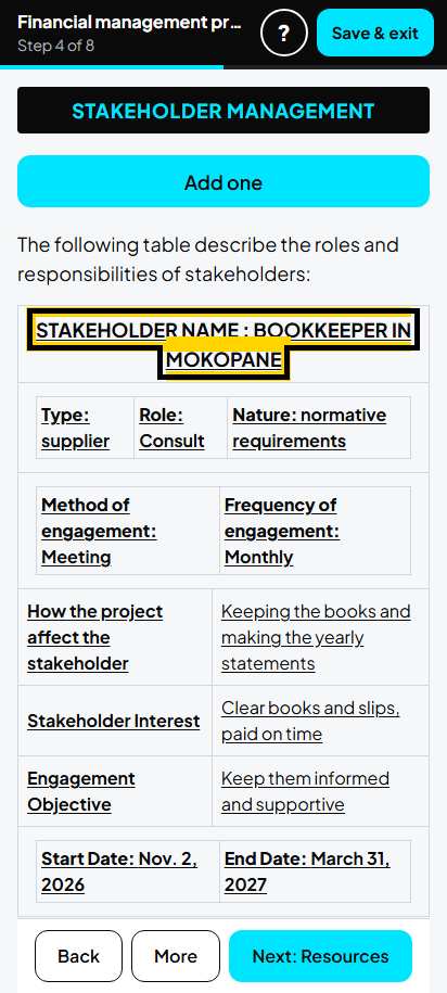 Screenshot for step 42: 4. Stakeholders: the list