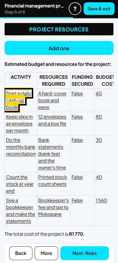 Screenshot for step 44: 5. Project resources: the list