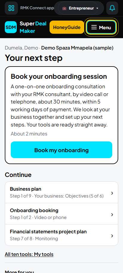 Screenshot for step 1: Open the menu