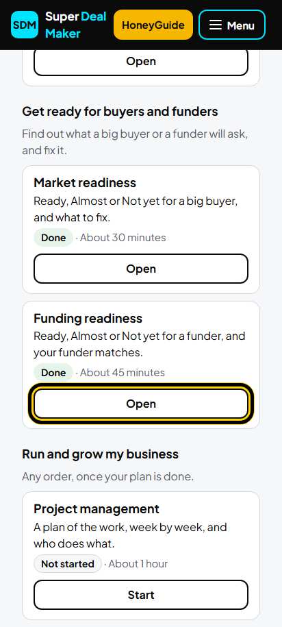 Screenshot for step 3: Funding readiness