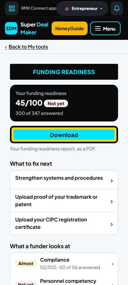 Screenshot for step 4: Your funding readiness page