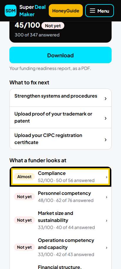 Screenshot for step 41: What a funder looks at