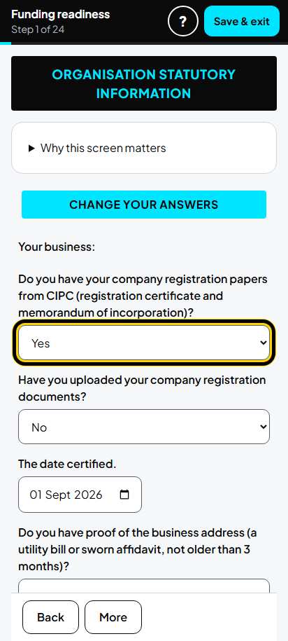 Screenshot for step 6: Choose an answer in each box