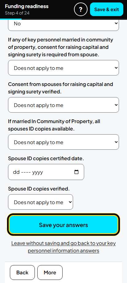 Screenshot for step 11: Screen 4. Key personnel information