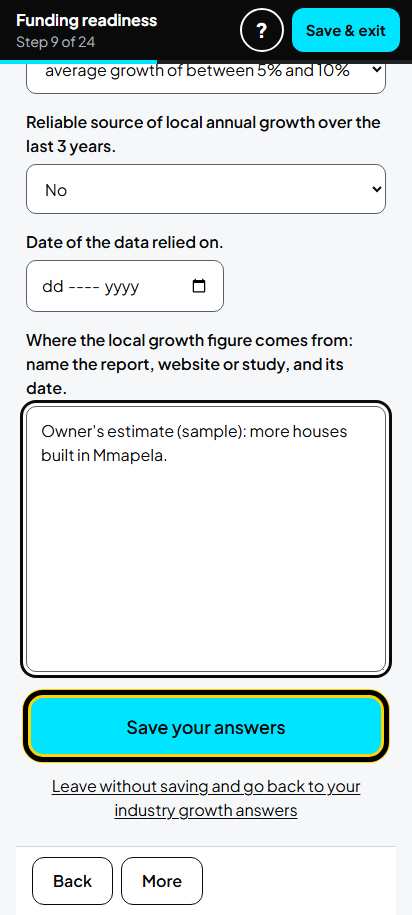 Screenshot for step 16: Screen 9. Industry growth
