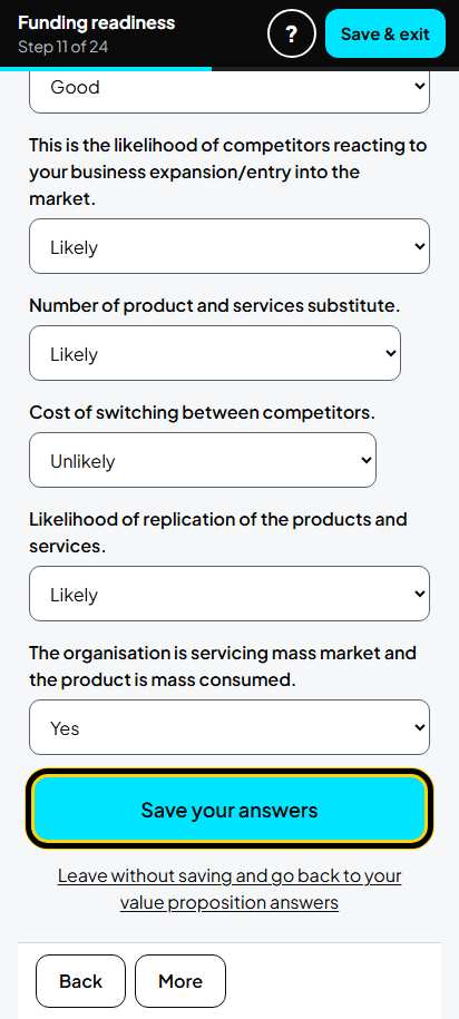 Screenshot for step 18: Screen 11. Value proposition
