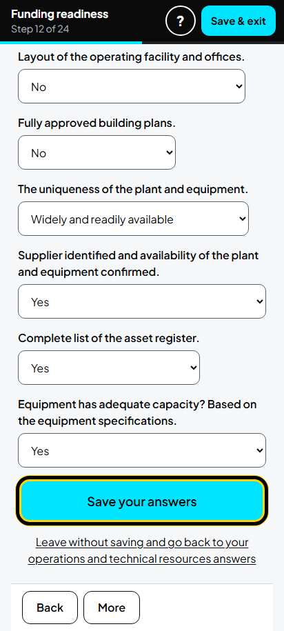 Screenshot for step 19: Screen 12. Operations and technical resources