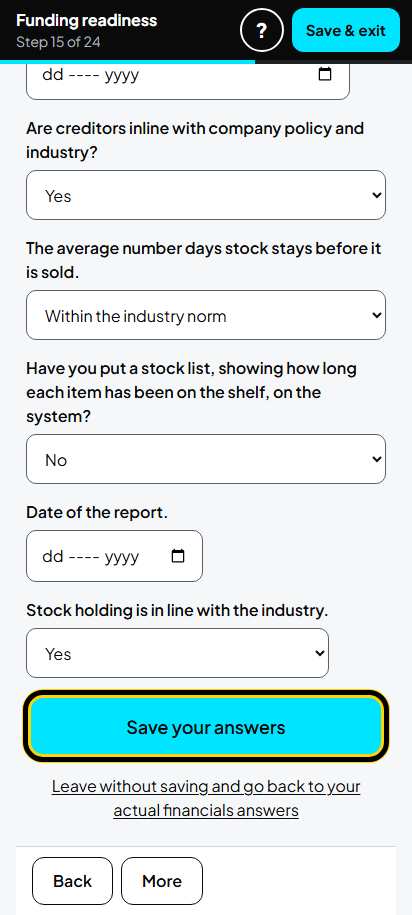 Screenshot for step 22: Screen 15. Actual financials