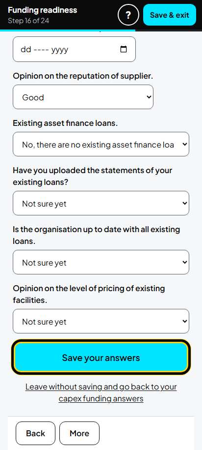 Screenshot for step 23: Screen 16. Capex funding