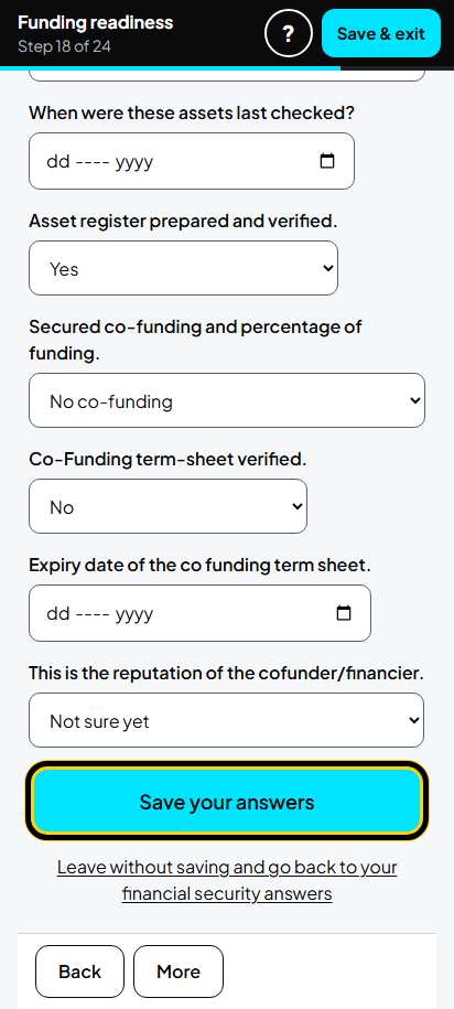 Screenshot for step 25: Screen 18. Financial security