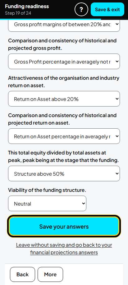 Screenshot for step 26: Screen 19. Financial projections