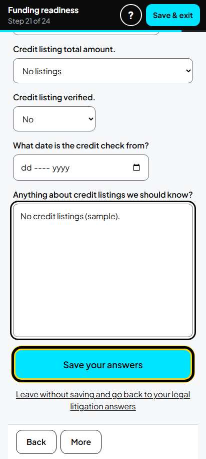 Screenshot for step 28: Screen 21. Legal litigation