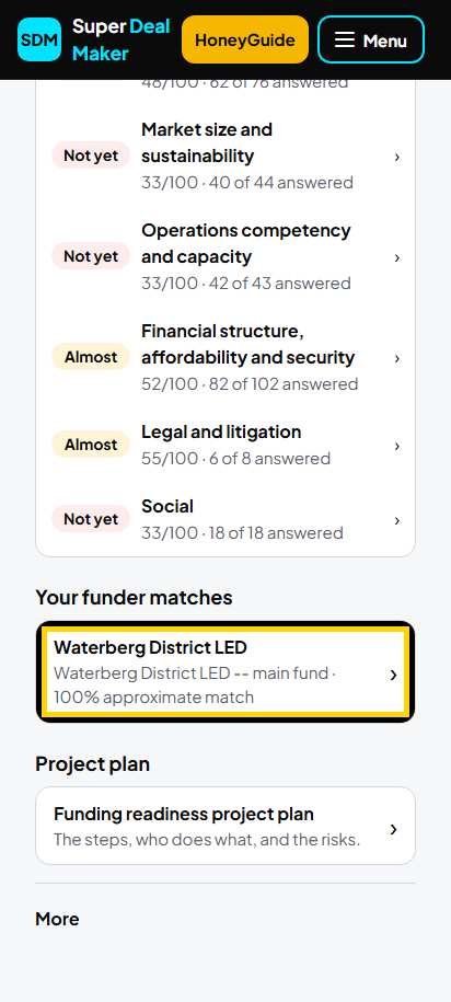 Screenshot for step 44: Your funder matches